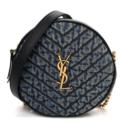 Saint Laurent Denim Matelasse Chevron Quilted Round Vinyle Camera Bag Rodeo Blue Cinnamon 1 of 10