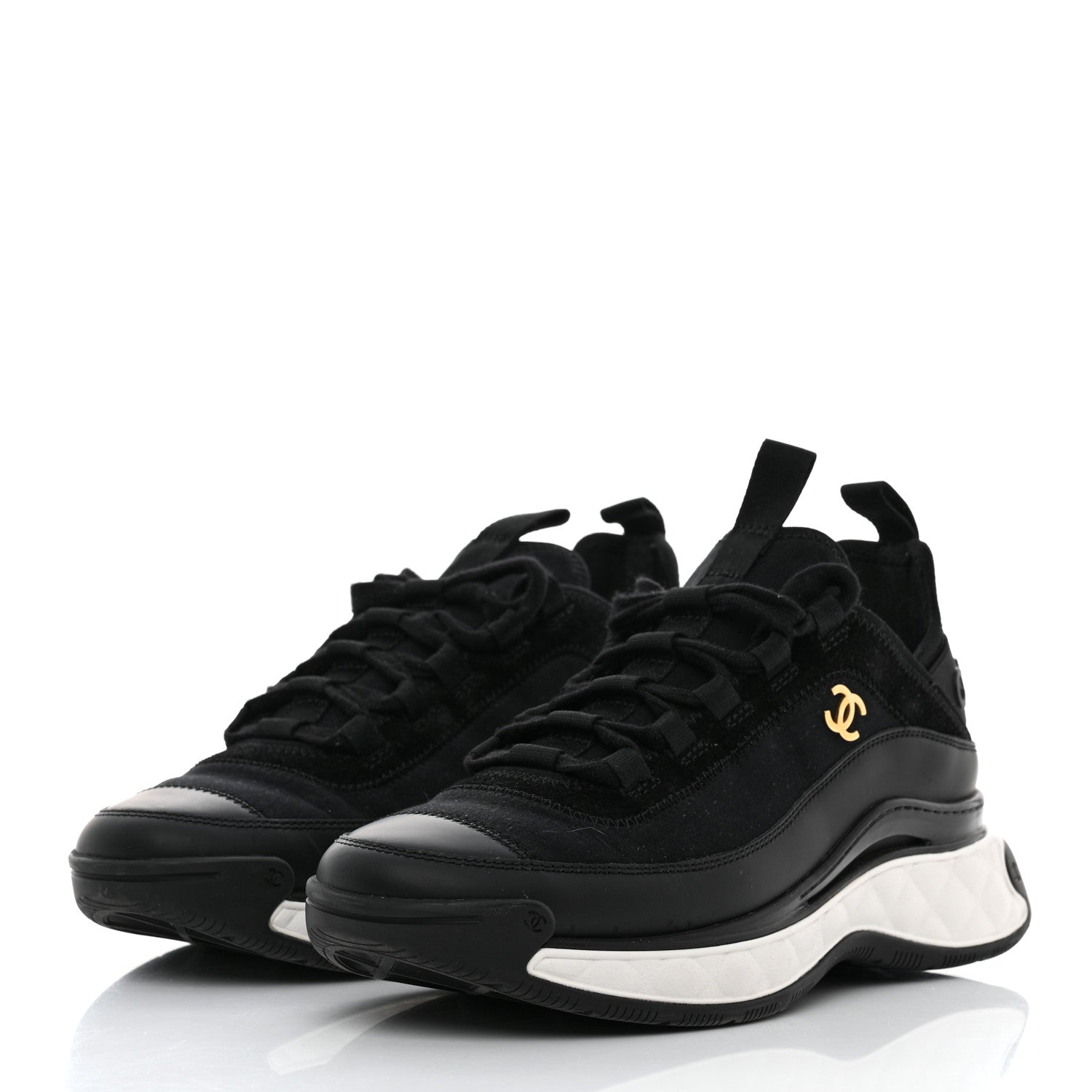 Chanel Velvet Calfskin Mixed Fibers CC Sneakers 38 Black 3 of 9