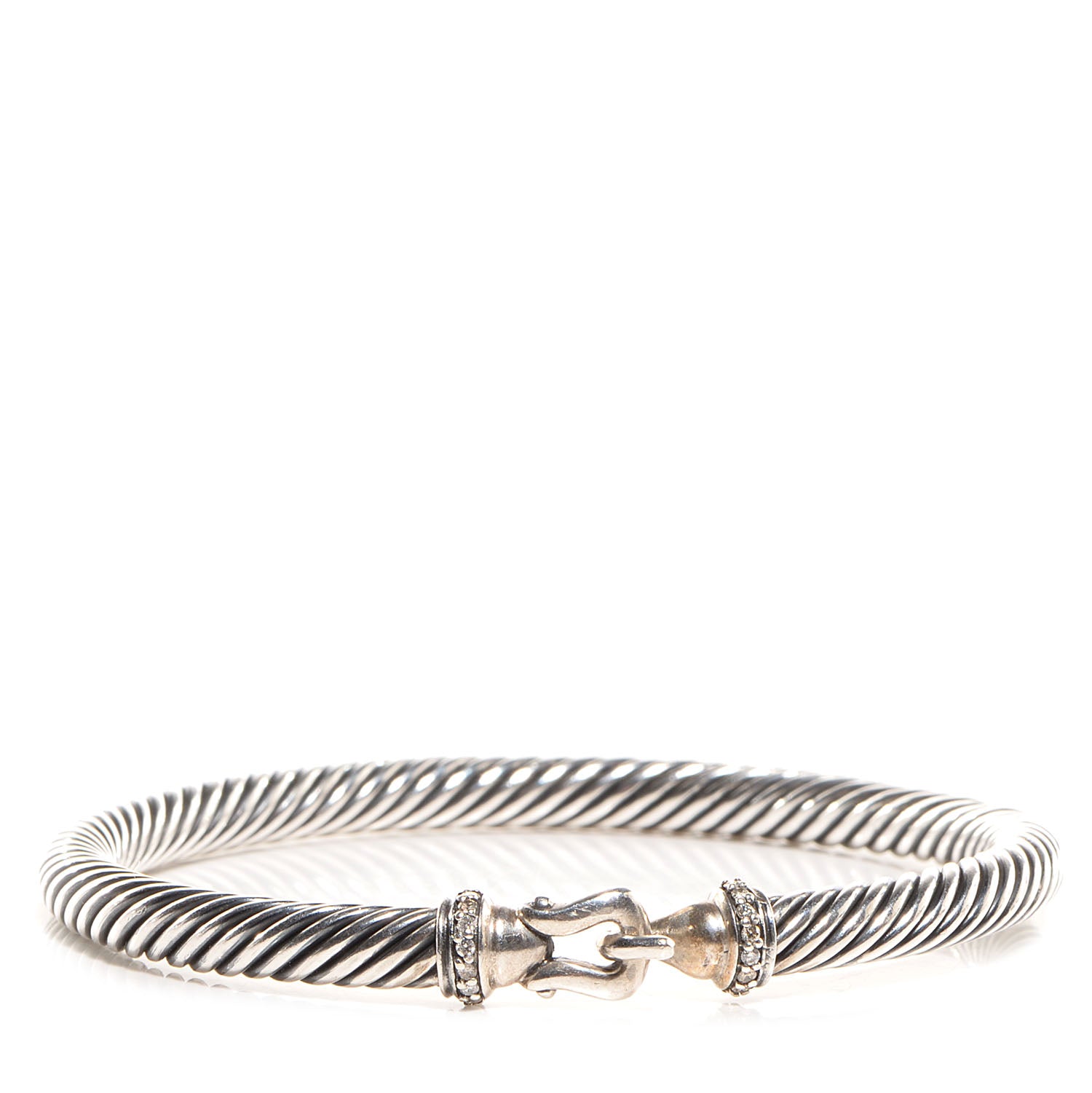 David Yurman Sterling Silver Diamond 5mm Cable Buckle Bracelet 1 of 16