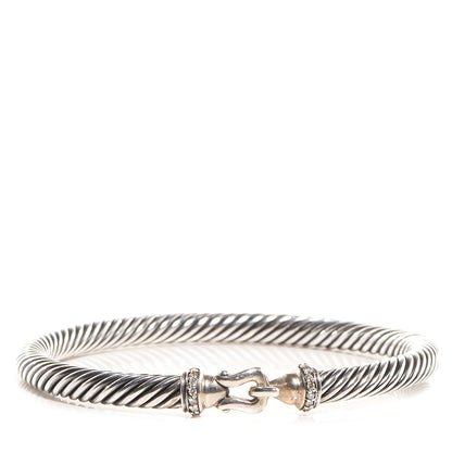 David Yurman Sterling Silver Diamond 5mm Cable Buckle Bracelet 1 of 16
