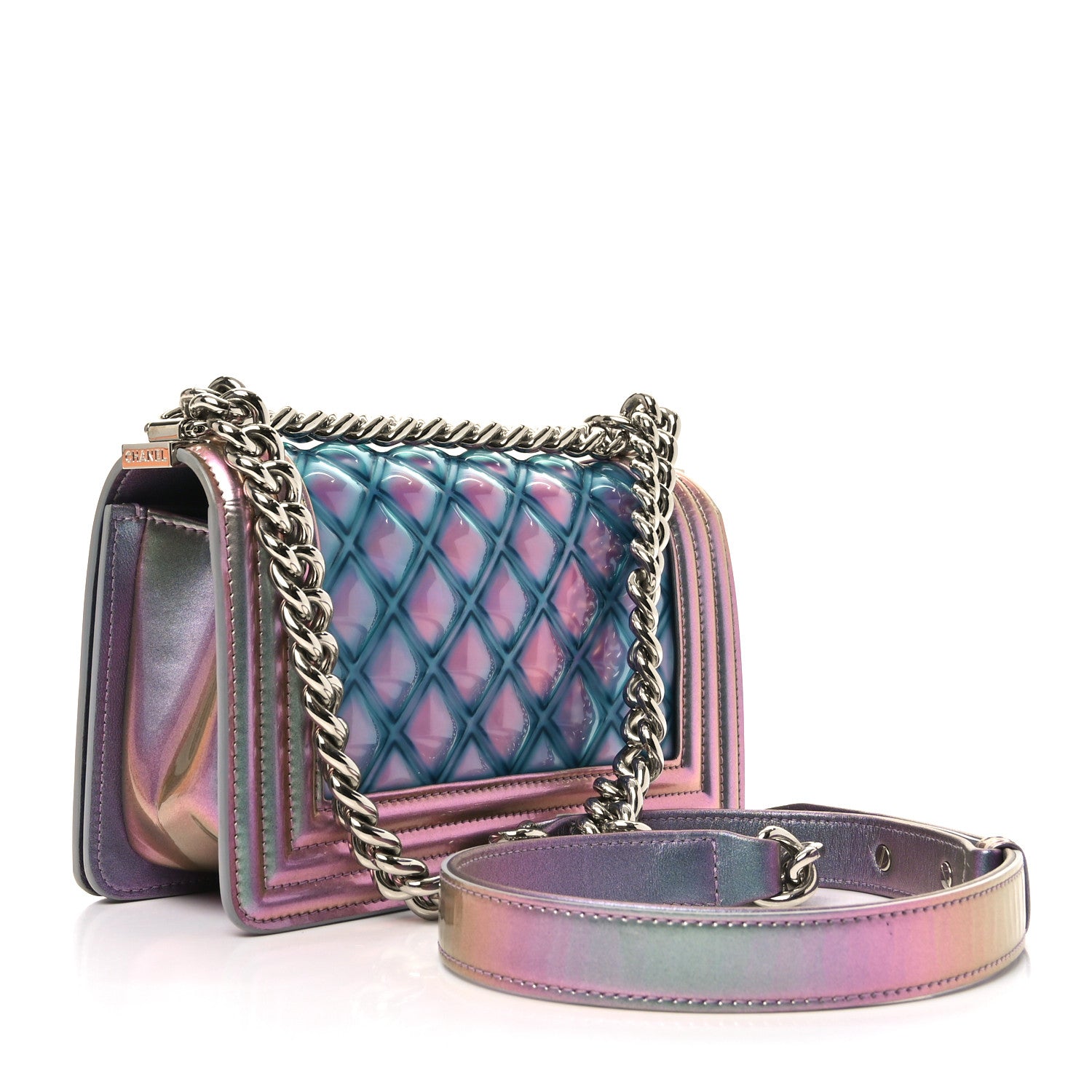 Chanel Iridescent Patent Calfskin PVC Quilted Small Boy Flap Light Purple 3 of 10