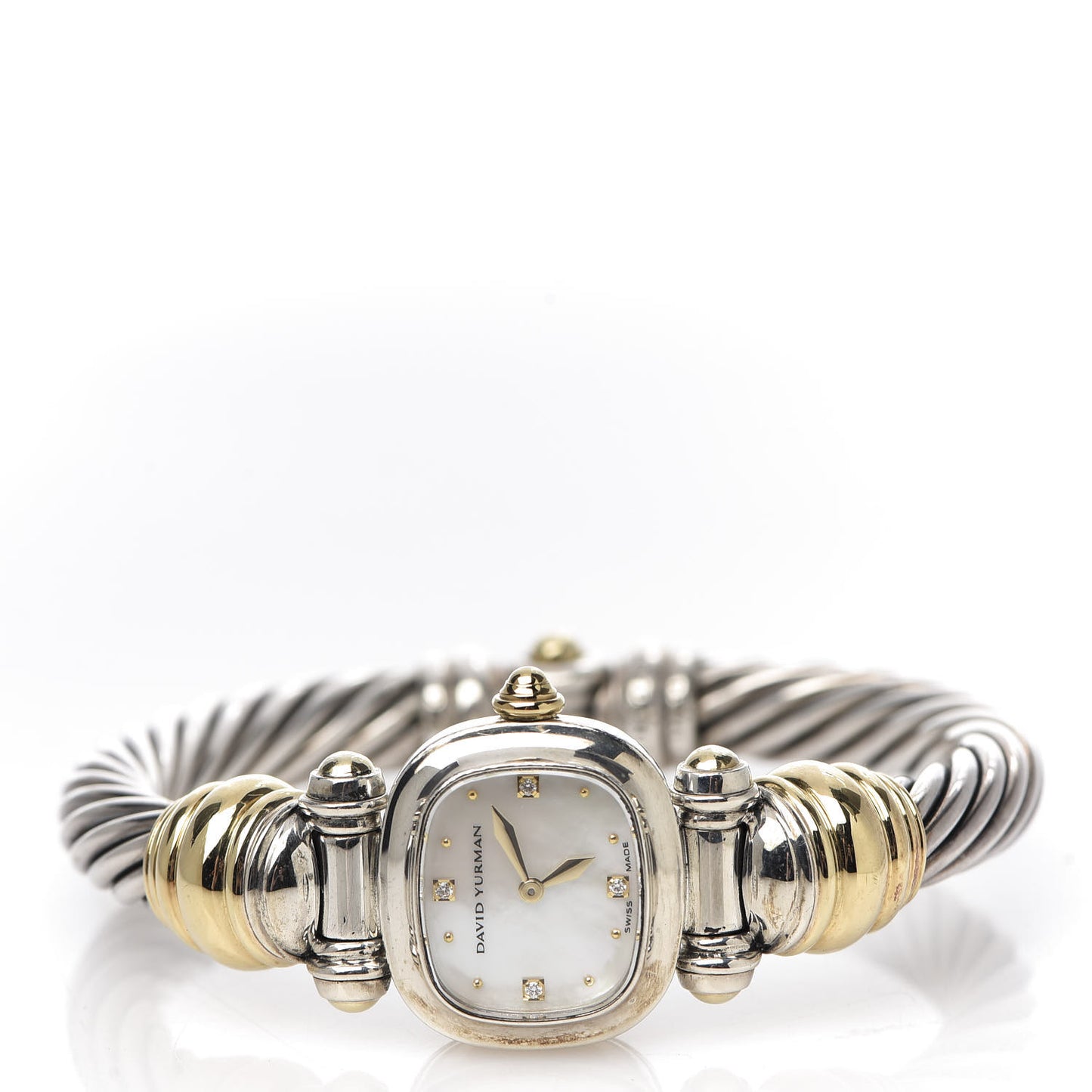 Sterling Silver 18K Yellow Gold Diamond Mother of Pearl 21mm Classic Cable Quartz Watch