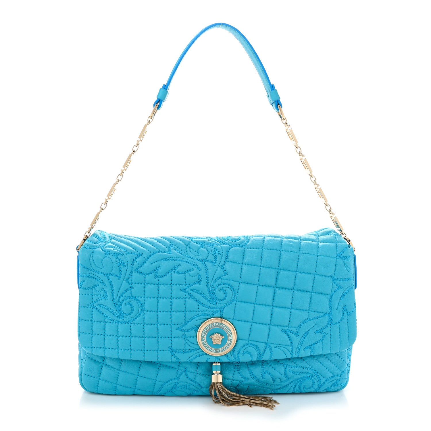 Versace Nappa Barocco Quilted Vanitas Medea Shoulder Bag Blue 1 of 10
