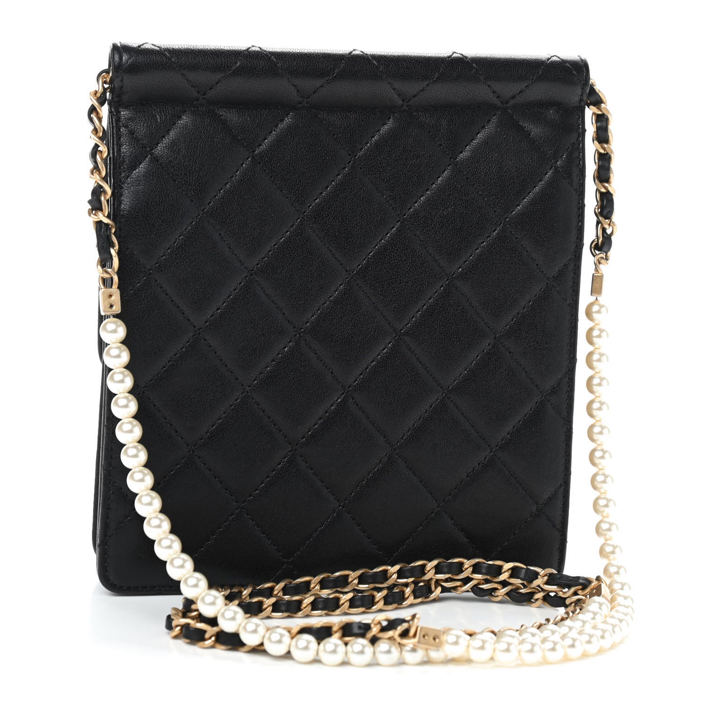 Lambskin Quilted Chic Pearls Flap Black