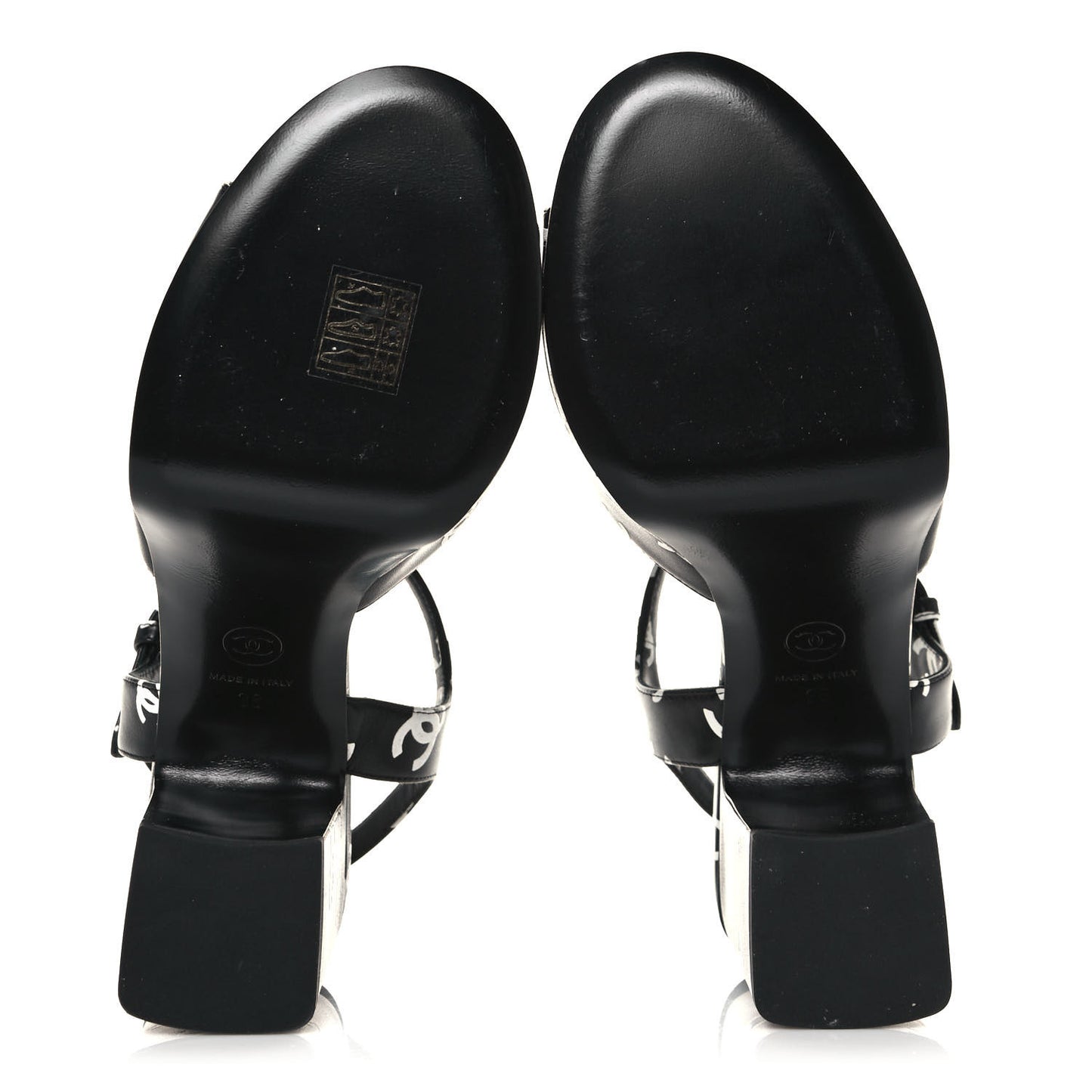 Printed Lambskin CC Platform Sandals 38 Black White
