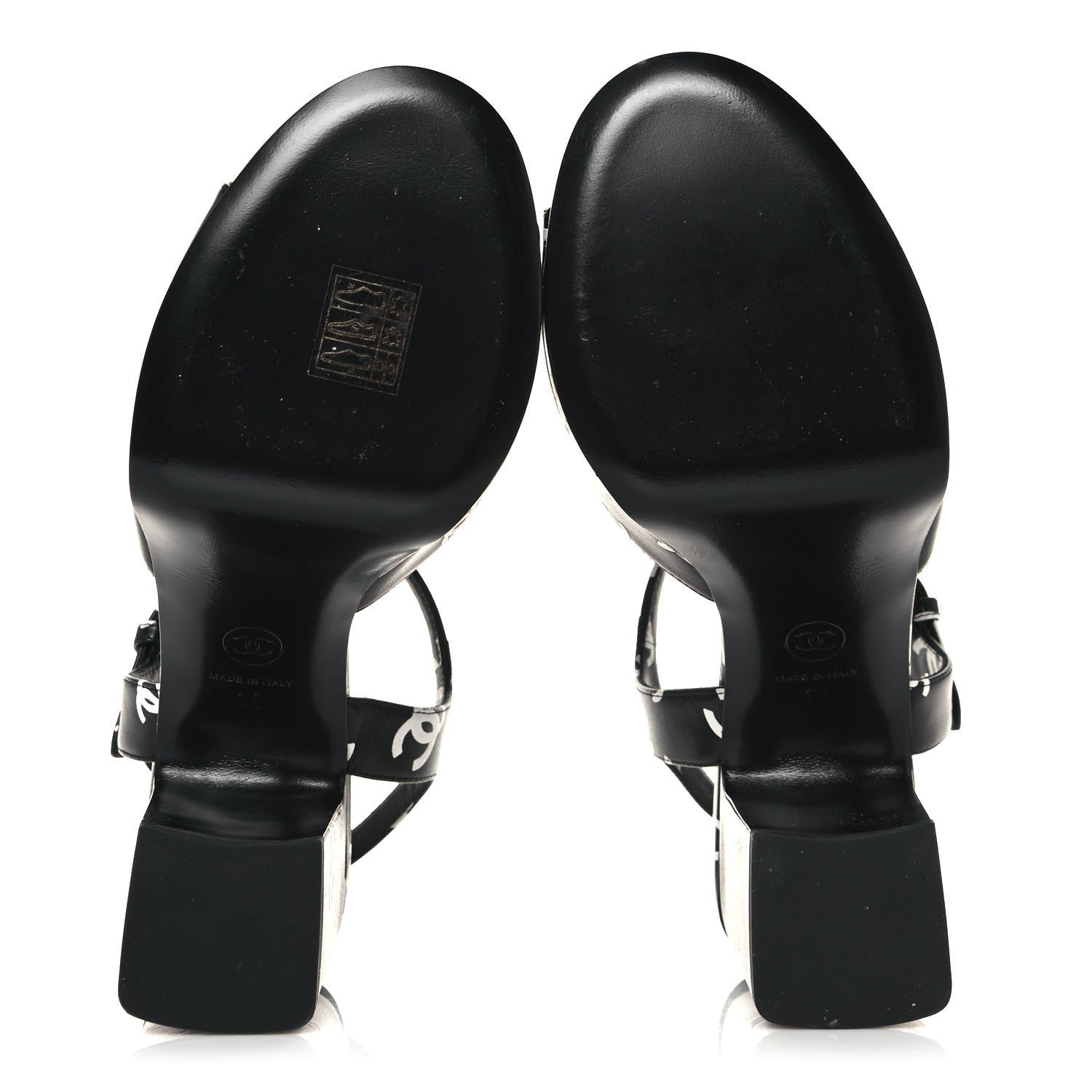 Chanel Printed Lambskin CC Platform Sandals 38 Black White 5 of 8