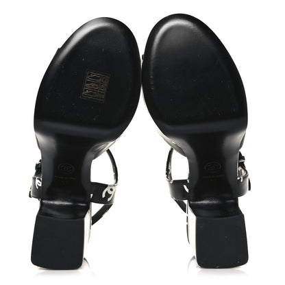 Chanel Printed Lambskin CC Platform Sandals 38 Black White 5 of 8