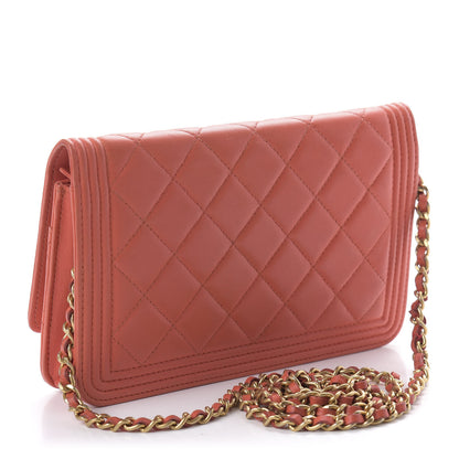 Chanel Lambskin Quilted Boy Wallet On Chain WOC Orange 3 of 11
