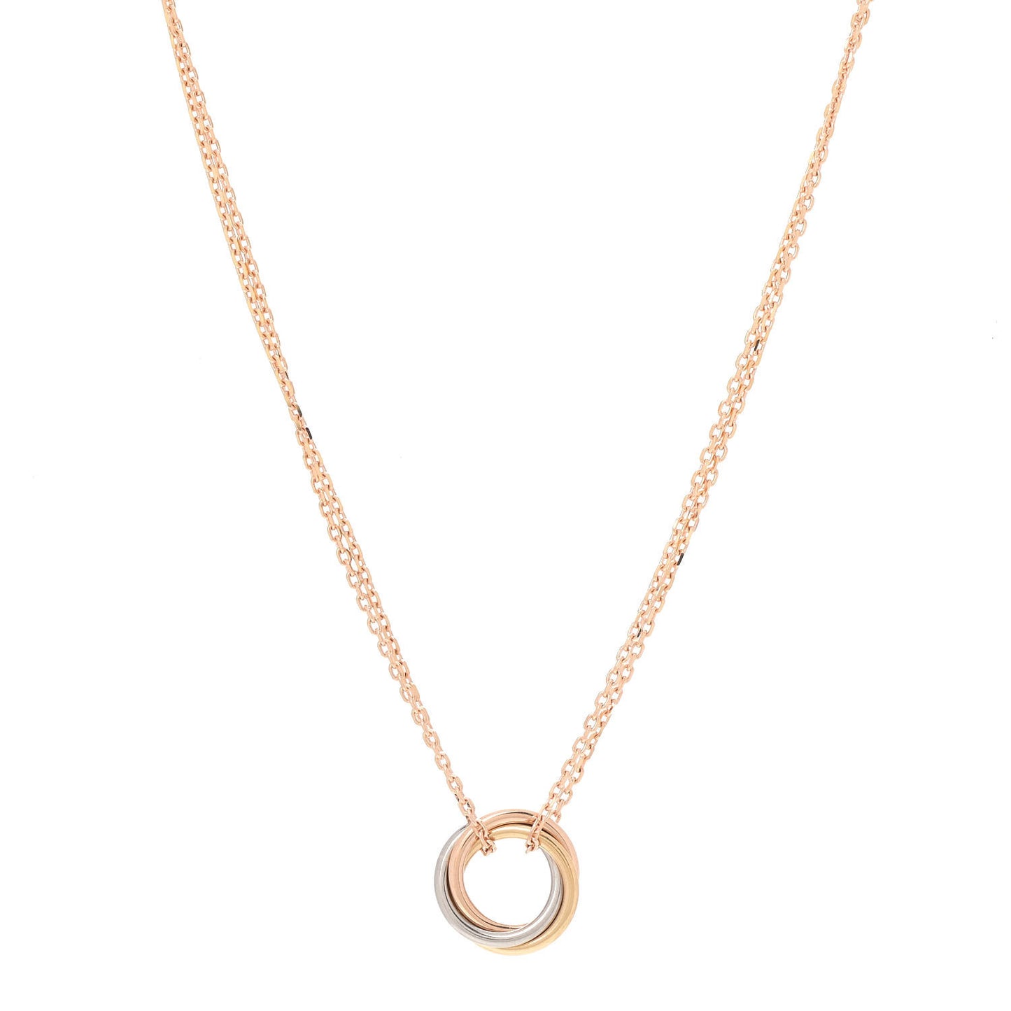 18K Pink Yellow White Gold Trinity Double Chain Pendant Necklace