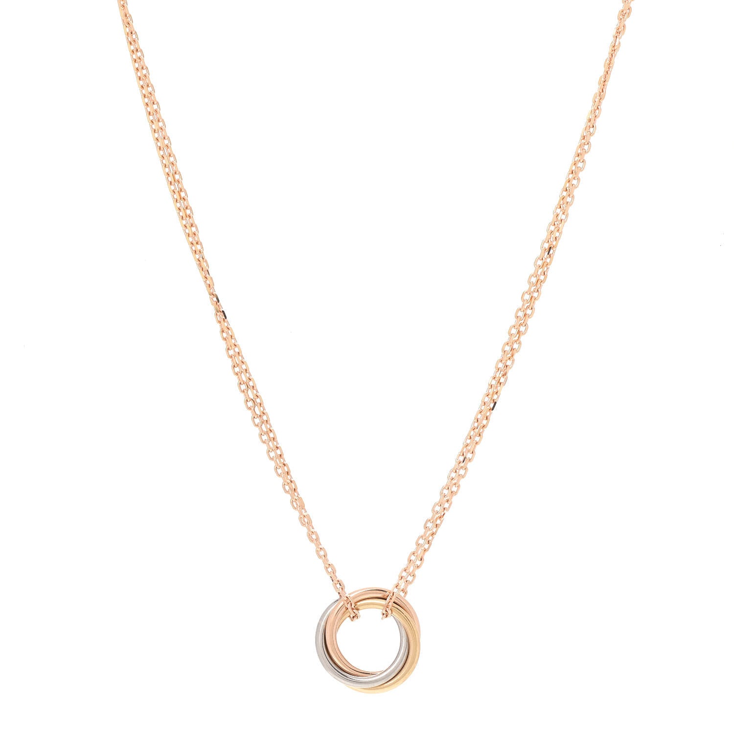 Cartier 18K Pink Yellow White Gold Trinity Double Chain Pendant Necklace 1 of 6