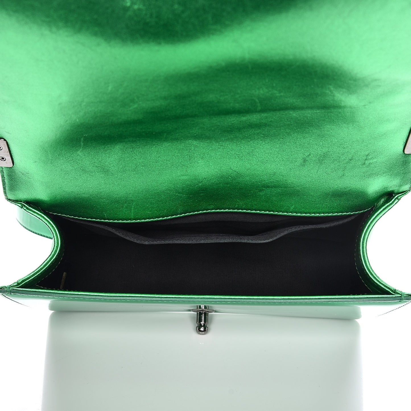 Patent Calfskin Quilted Medium Boy Flap Green