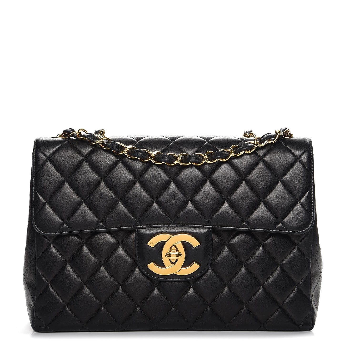 Lambskin Quilted Jumbo Single Flap Black