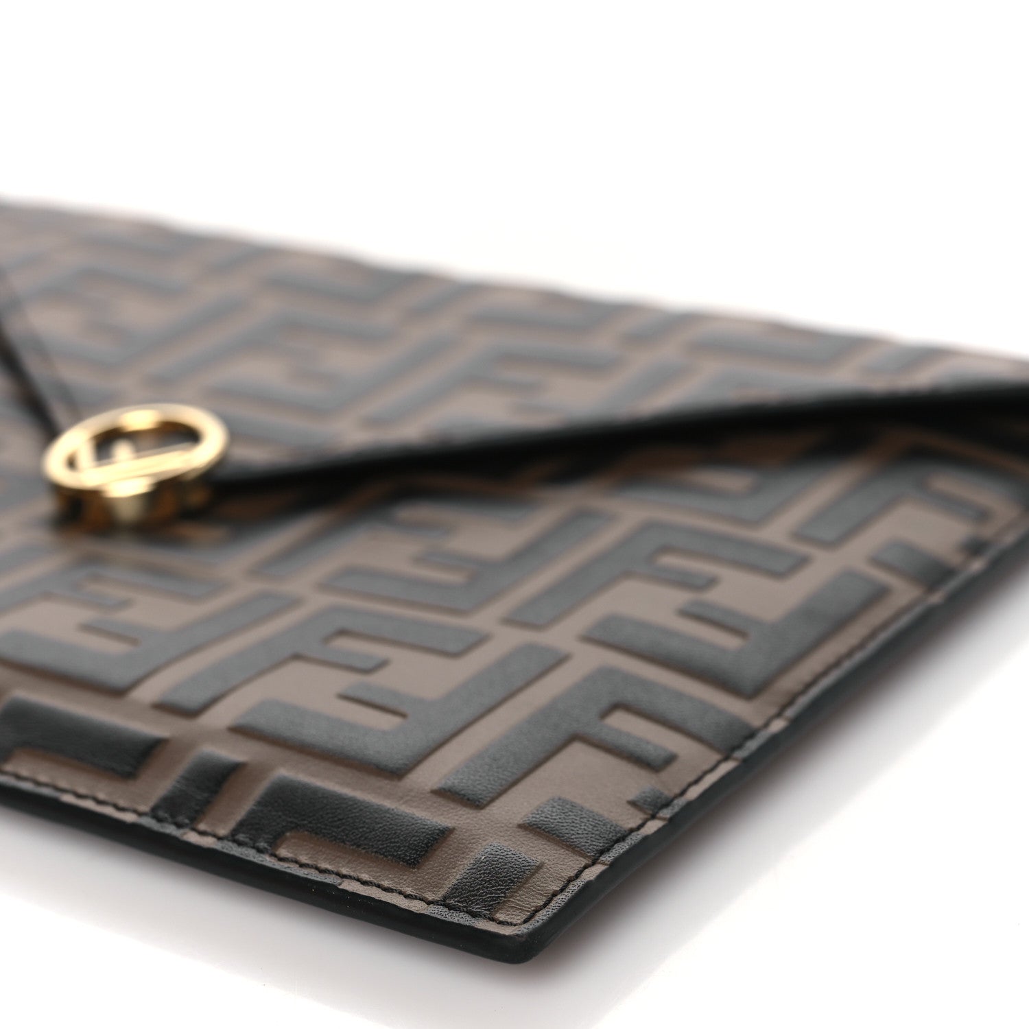 Fendi Vitello Soft F is Fendi Bi-Color FF 1974 Embossed Envelope Pouch Maya Black 10 of 11