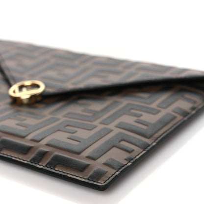 Fendi Vitello Soft F is Fendi Bi-Color FF 1974 Embossed Envelope Pouch Maya Black 10 of 11