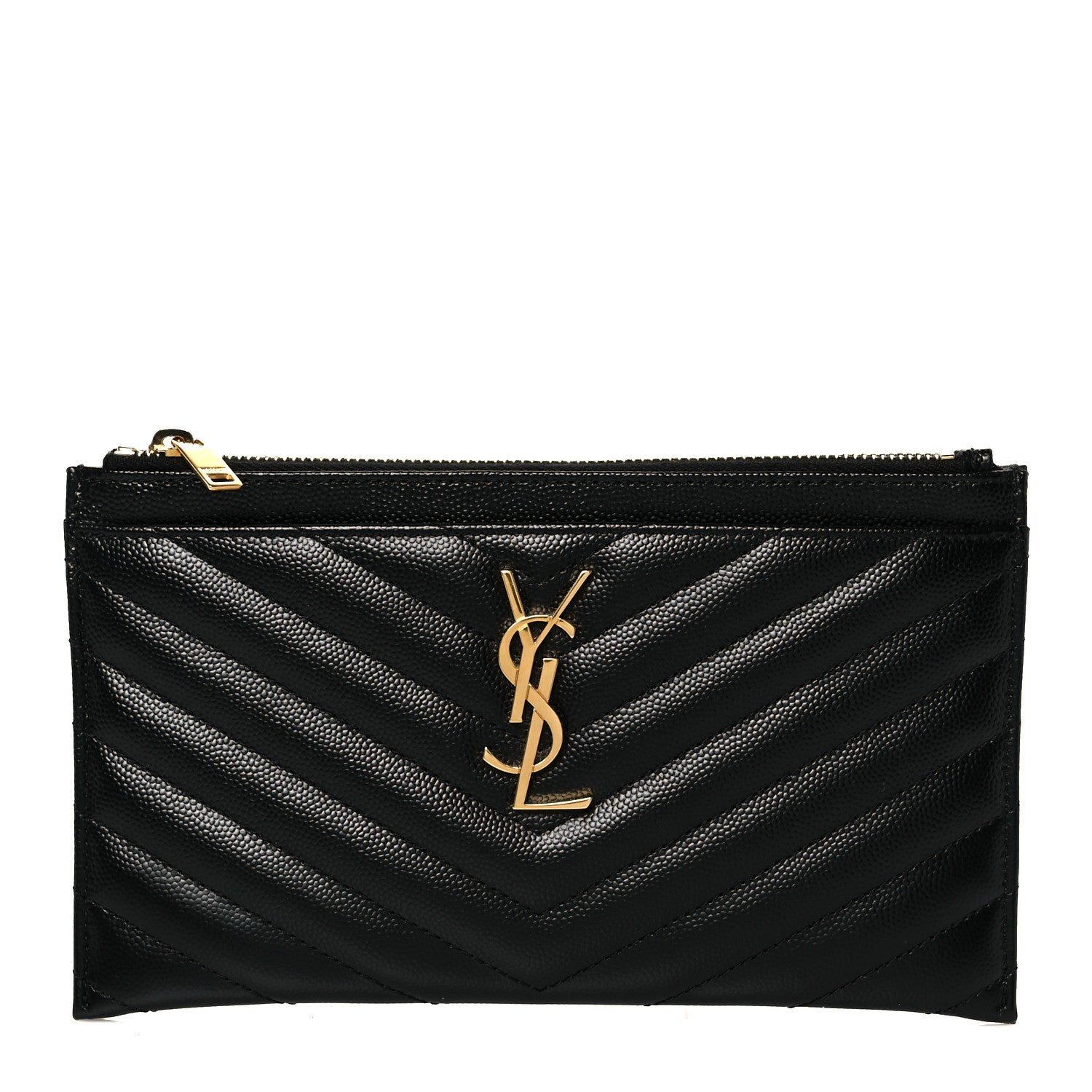 Saint Laurent Grain De Poudre Chevron Monogram Bill Pouch Black 1 of 9