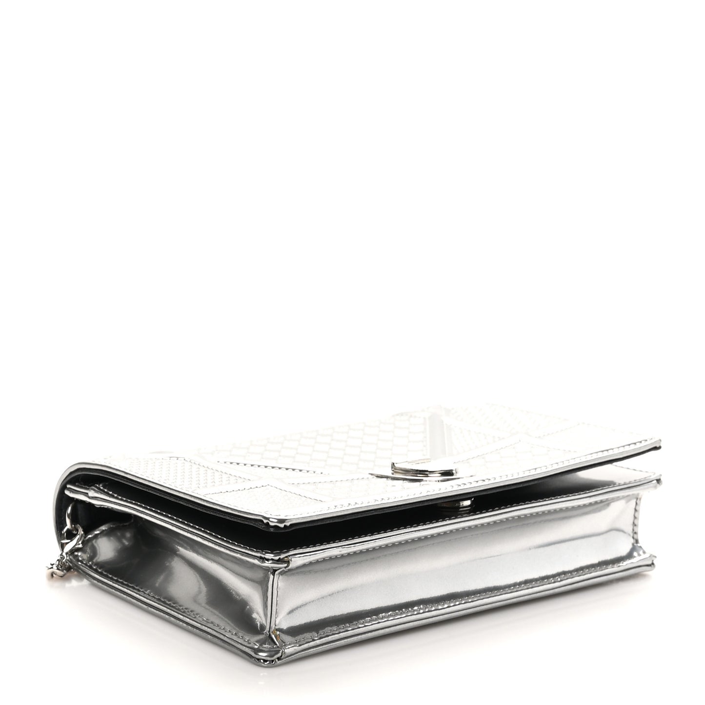 Metallic Patent Micro-Cannage Diorama Wallet on Chain Pouch Silver