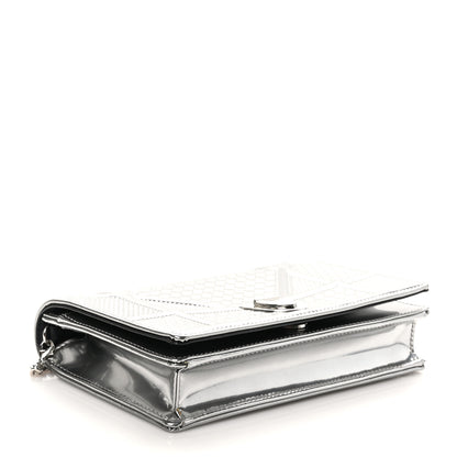 Christian Dior Metallic Patent Micro-Cannage Diorama Wallet on Chain Pouch Silver 4 of 9