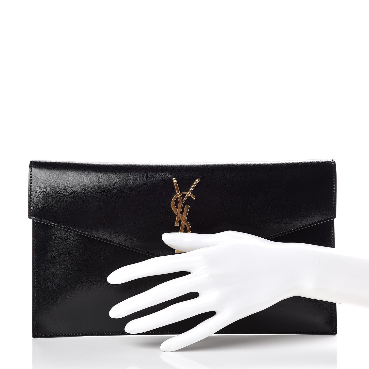 Saint Laurent Smooth Shiny Calfskin Monogram Uptown Pouch Black 2 of 7