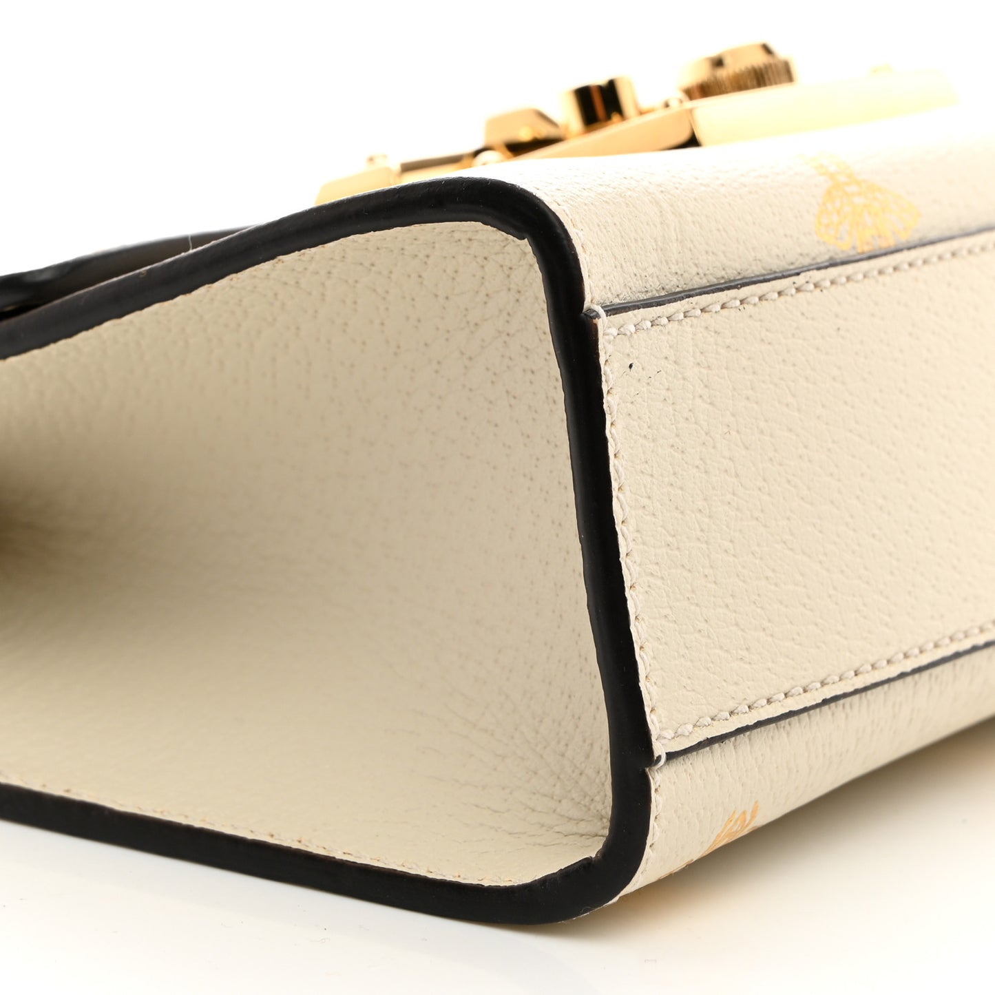 Grained Calfskin Bee Star Small Padlock Shoulder Bag White