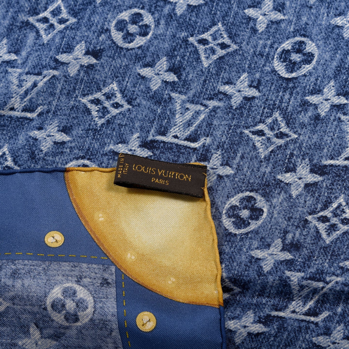 Silk Monogram Denim Bandana Scarf Blue