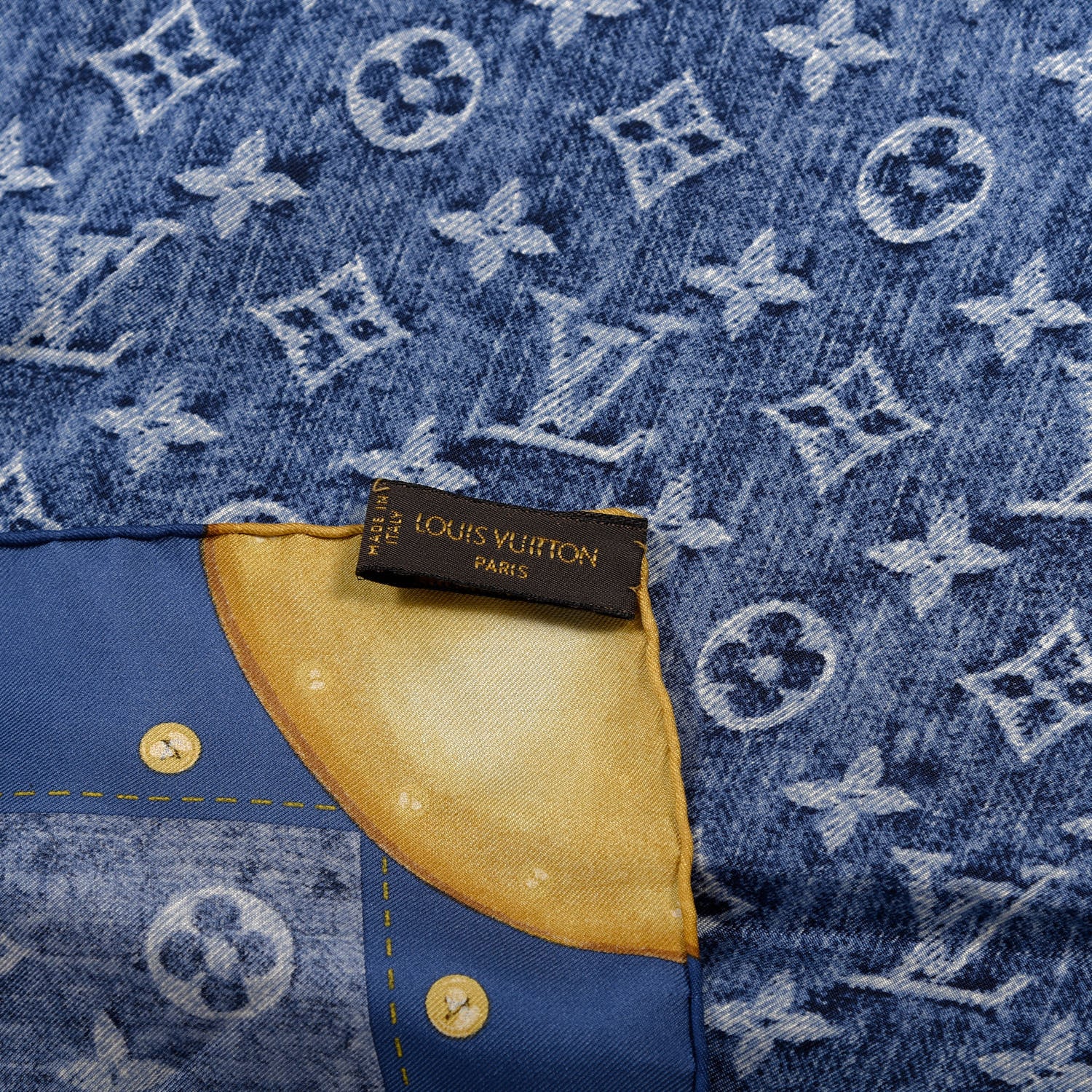 Louis Vuitton Silk Monogram Denim Bandana Scarf Blue 2 of 4