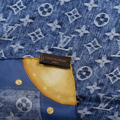 Louis Vuitton Silk Monogram Denim Bandana Scarf Blue 2 of 4