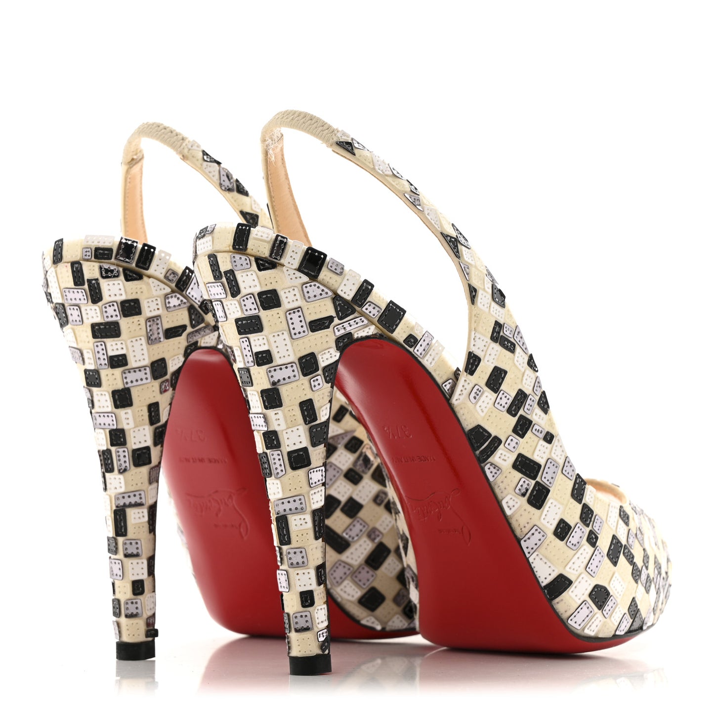 Satin Mosaique No Prive 120 Pumps 37.5 Silver Black White