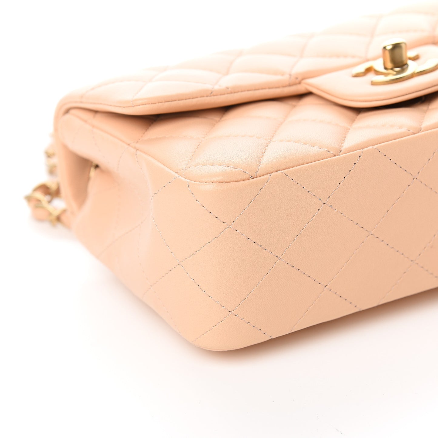 Lambskin Quilted Mini Rectangular Flap Beige