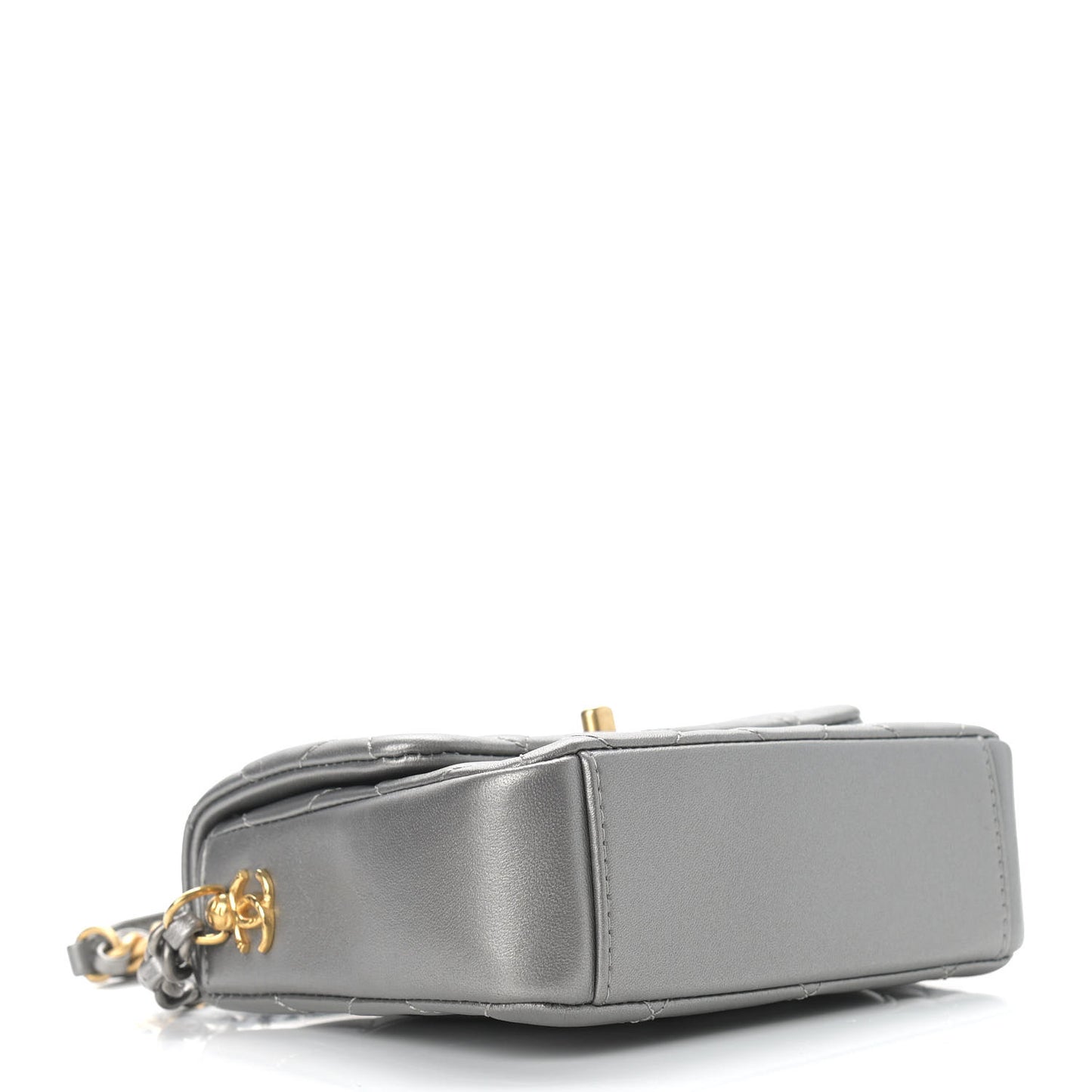 Metallic Lambskin Quilted Mini Side Note Flap Grey