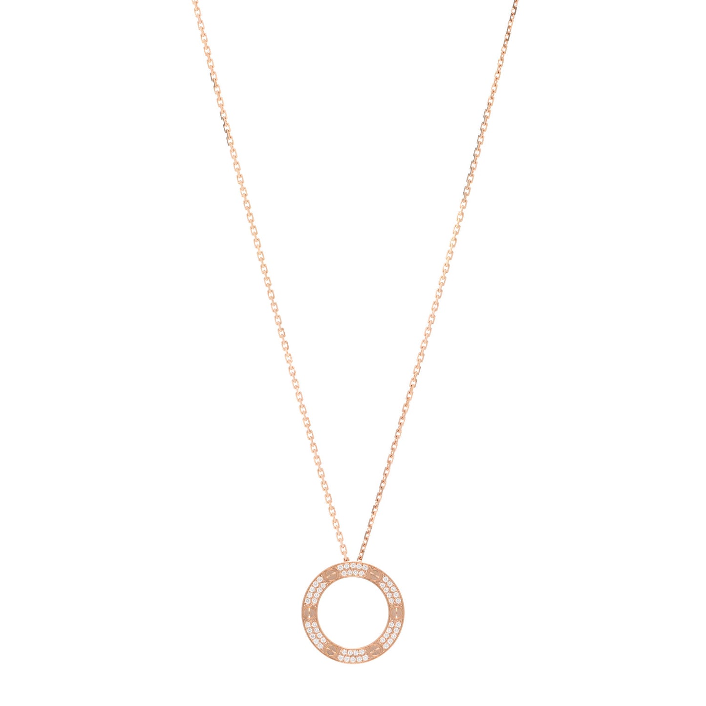 18K Pink Gold Diamond LOVE Paved Necklace