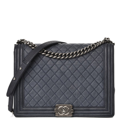 Chanel Iridescent Caviar Quilted Large Boy Flap Navy Blue 1 of 10