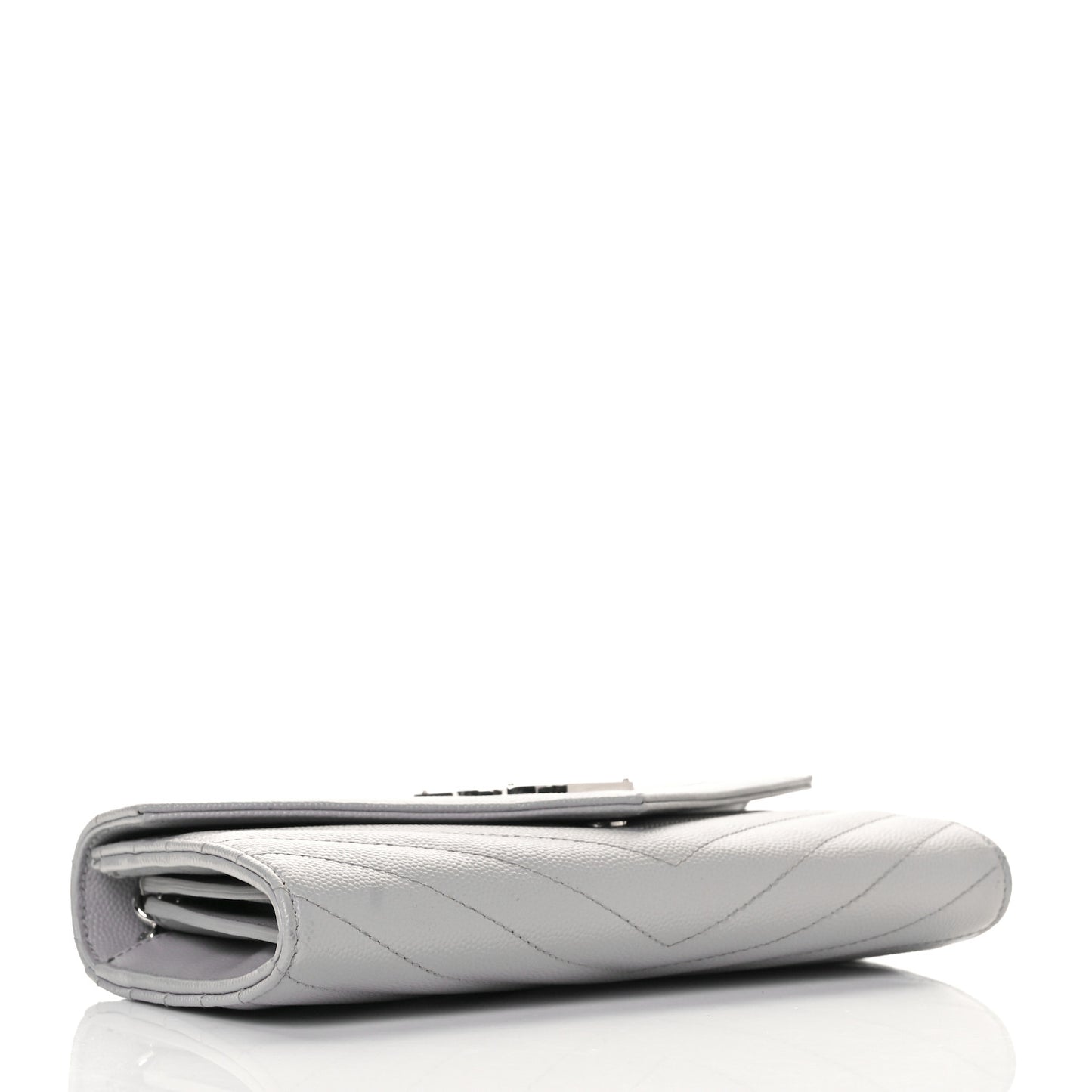 Grain De Poudre Matelasse Chevron Small Monogram Chain Wallet Light Grey
