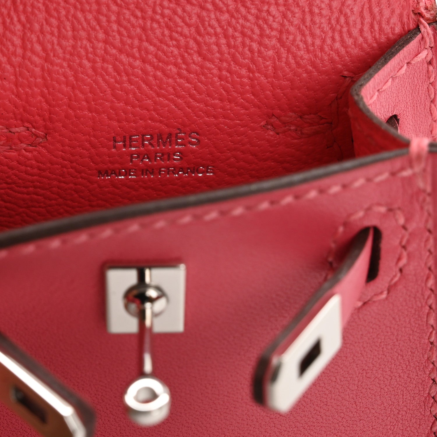 Hermes Tadelakt Mini Kelly Twilly Bag Charm Rose Lipstick 4 of 5
