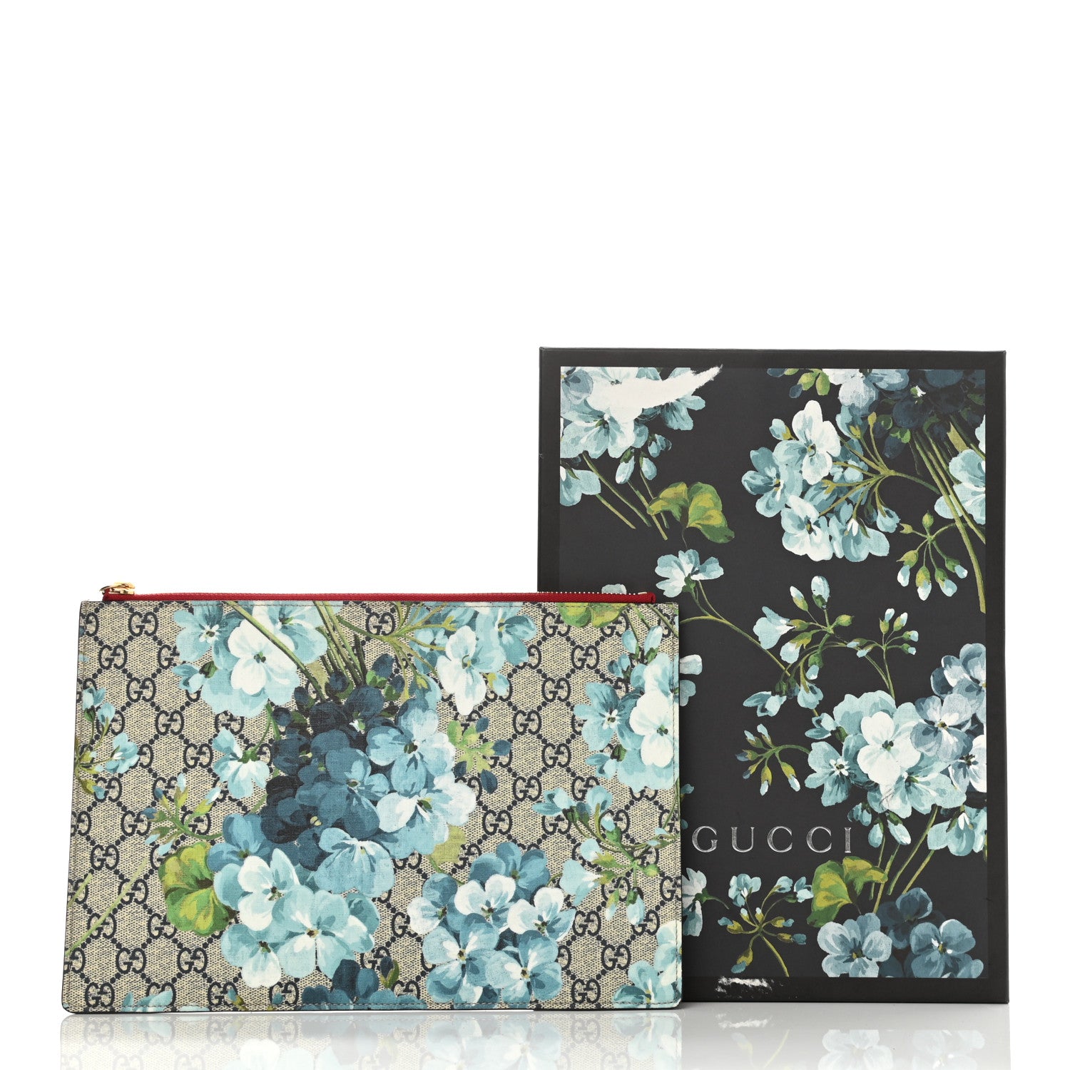 Gucci GG Supreme Monogram Blooms Suede Large Zip Pouch Blue 7 of 7