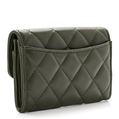 Chanel Lambskin Quilted Flap Card Holder Wallet Khaki 2 of 8