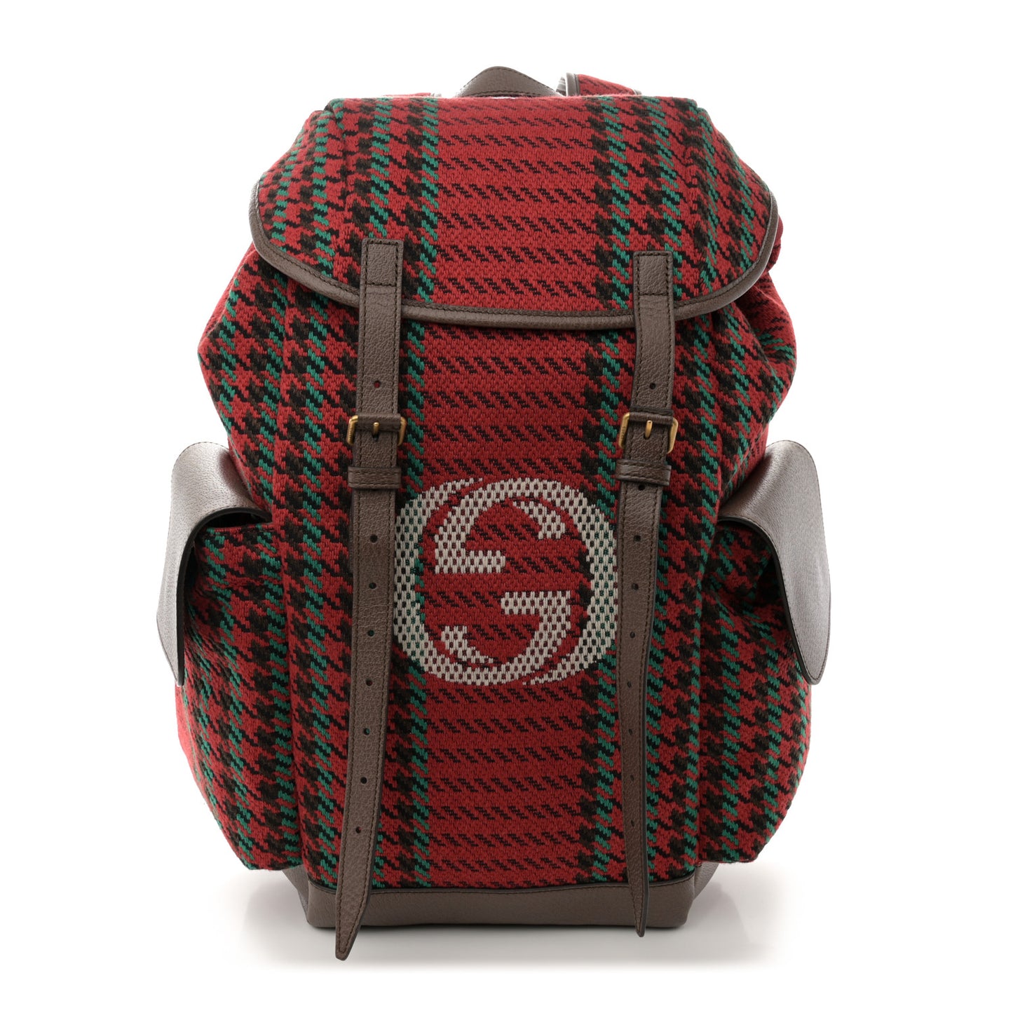 Cotton Wool Houndstooth Interlocking G Backpack Red Green New Acero