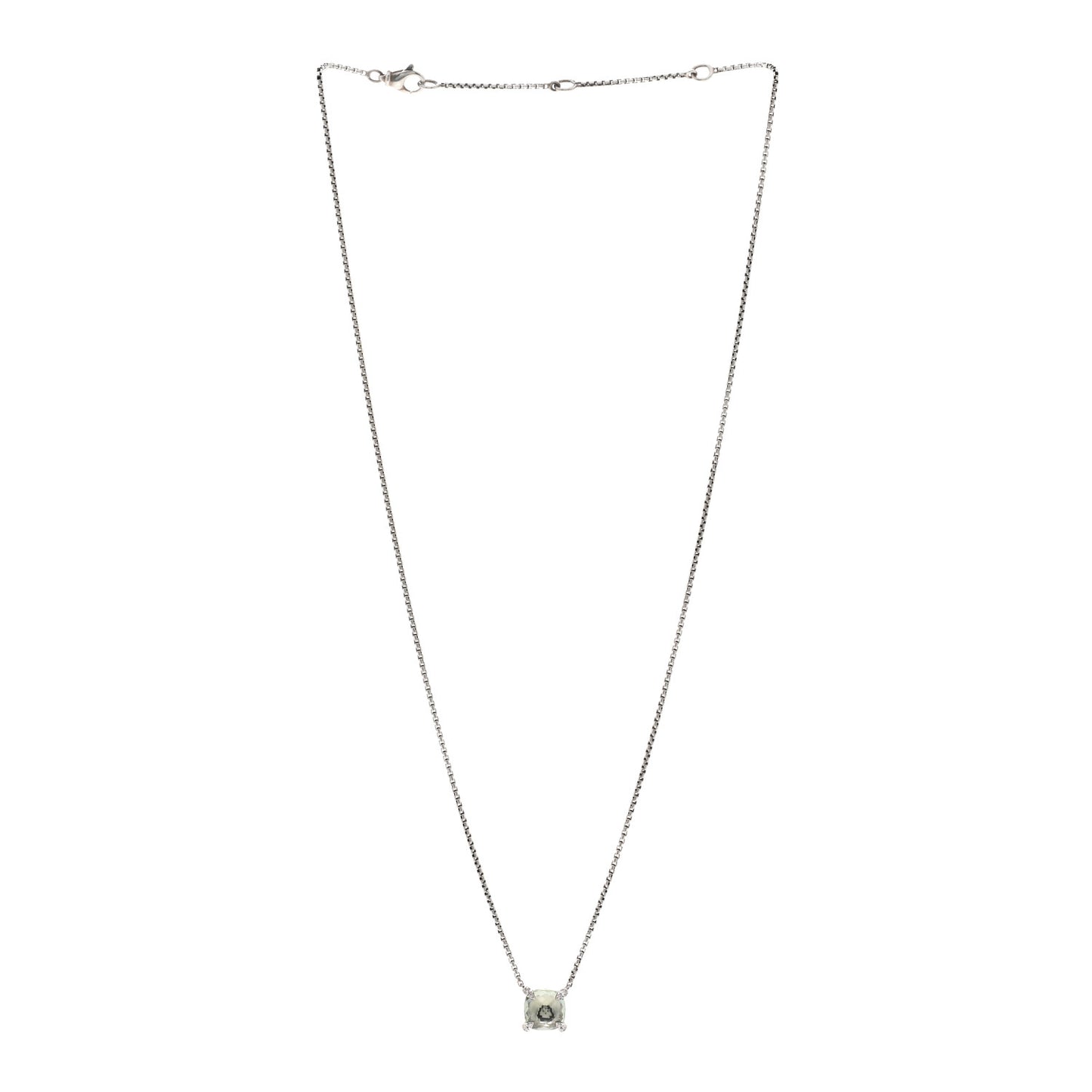 Sterling Silver Diamond Prasiolite 9mm Petite Chatelaine Pendant Necklace