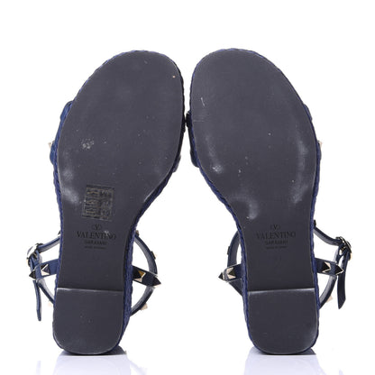 Valentino Garavani Calfskin Rockstud Torchon Espadrille Wedge Sandals 37 Pure Blue 7 of 10