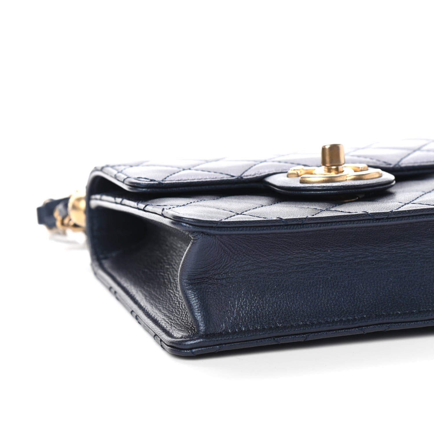 Chanel Iridescent Lambskin Quilted Chic Pearls Flap Navy Blue 8 of 9