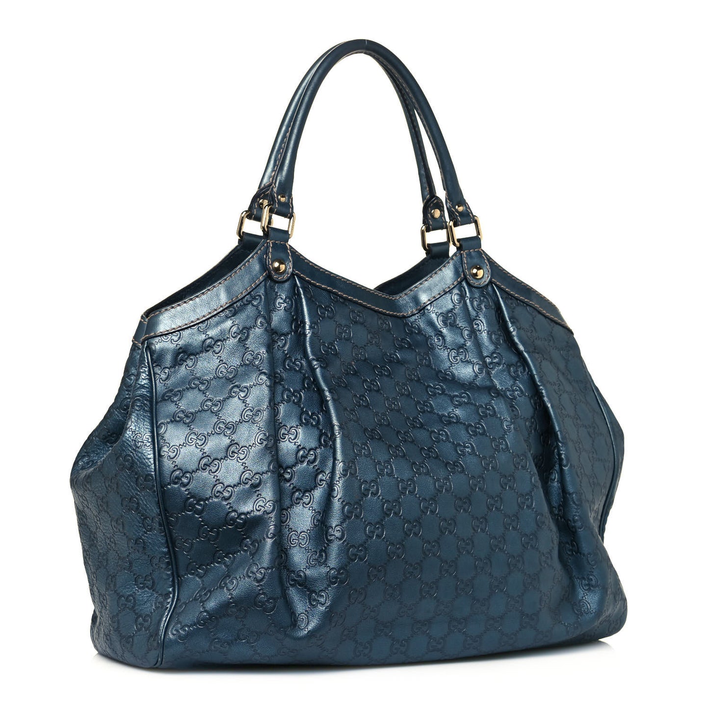 Metallic Guccissima Large Sukey Tote Blue