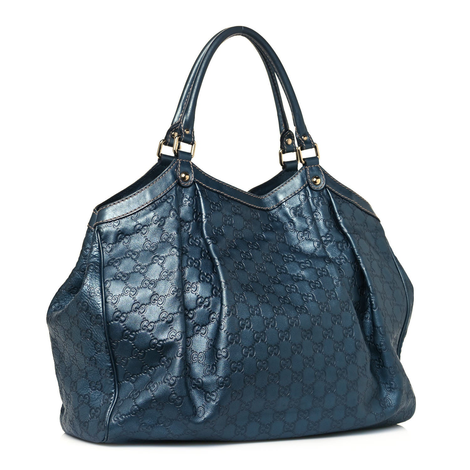 Gucci Metallic Guccissima Large Sukey Tote Blue 3 of 14