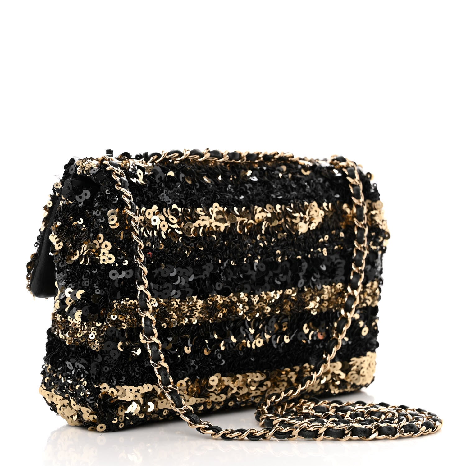 Chanel Sequin Striped Classic Mini Flap Black Gold 3 of 13