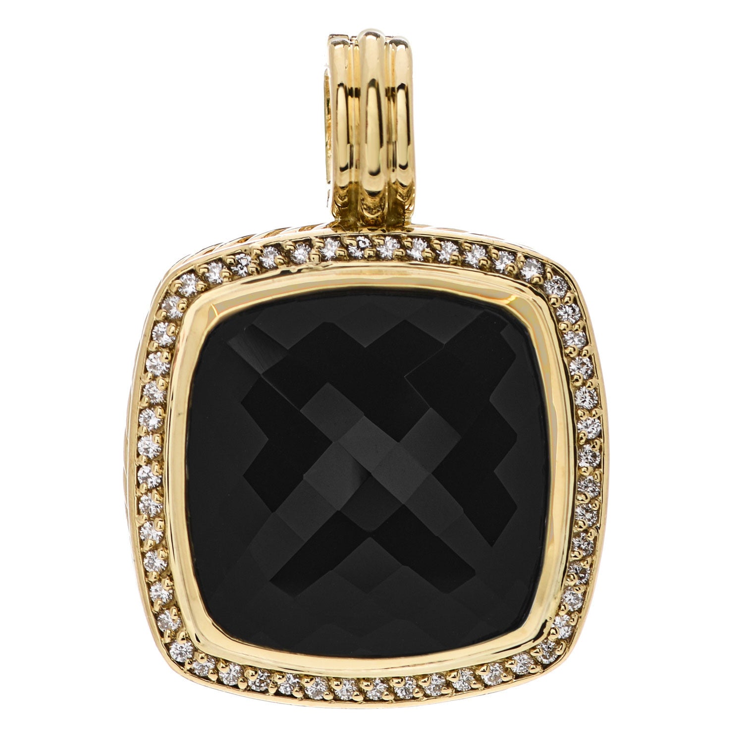 David Yurman 18K Yellow Gold Diamond Black Onyx 20mm Albion Enhancer Pendant 1 of 4