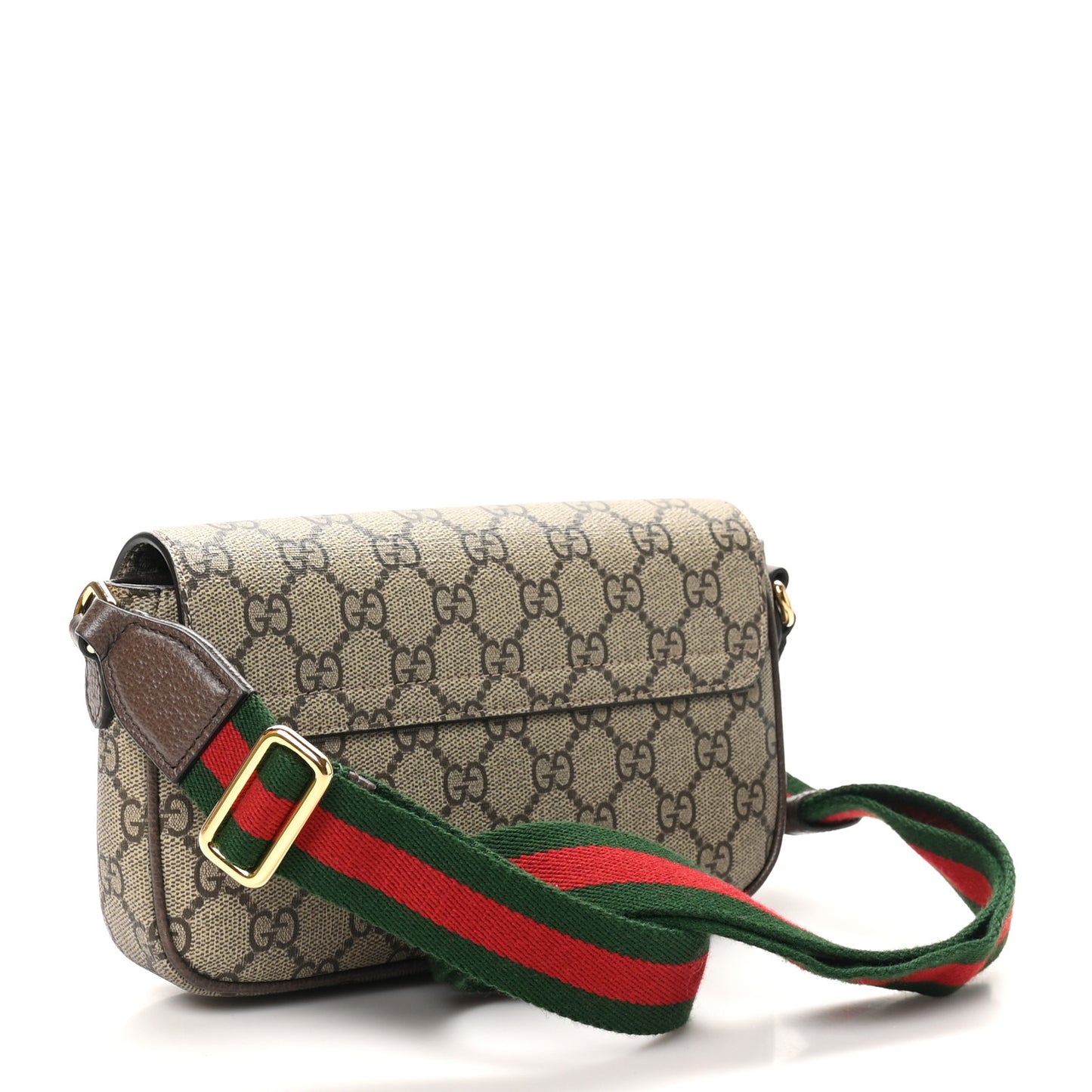 GG Supreme Monogram Textured Dollar Calfskin Web Mini Ophidia Envelope Shoulder Bag Beige Ebony New Acero