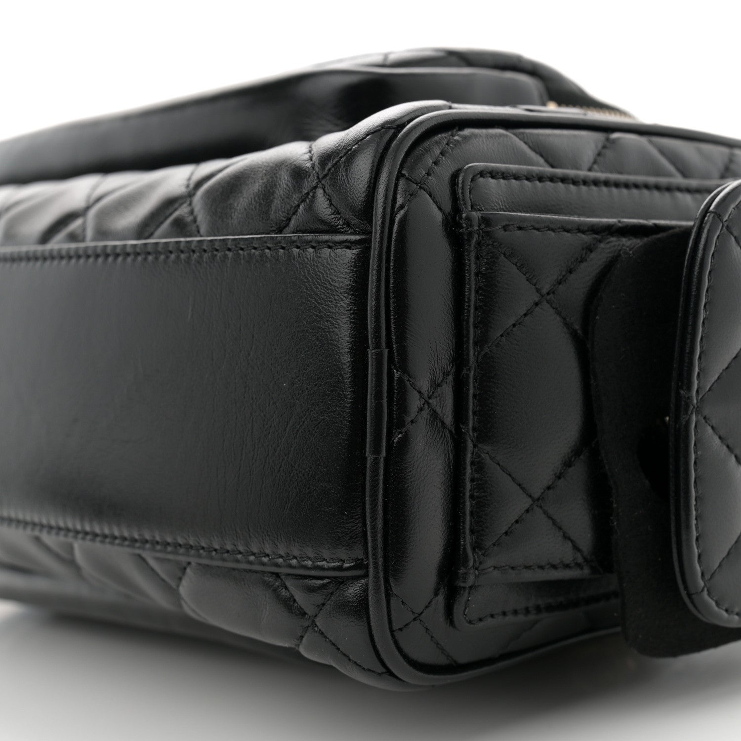 Chanel Shiny Crumpled Lambskin Quilted Medium Preppy Pocket Camera Case Black 10 of 12