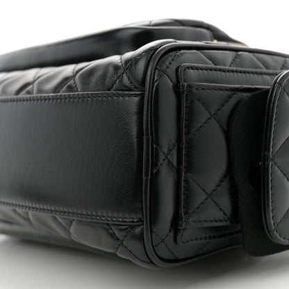 Chanel Shiny Crumpled Lambskin Quilted Medium Preppy Pocket Camera Case Black 10 of 12