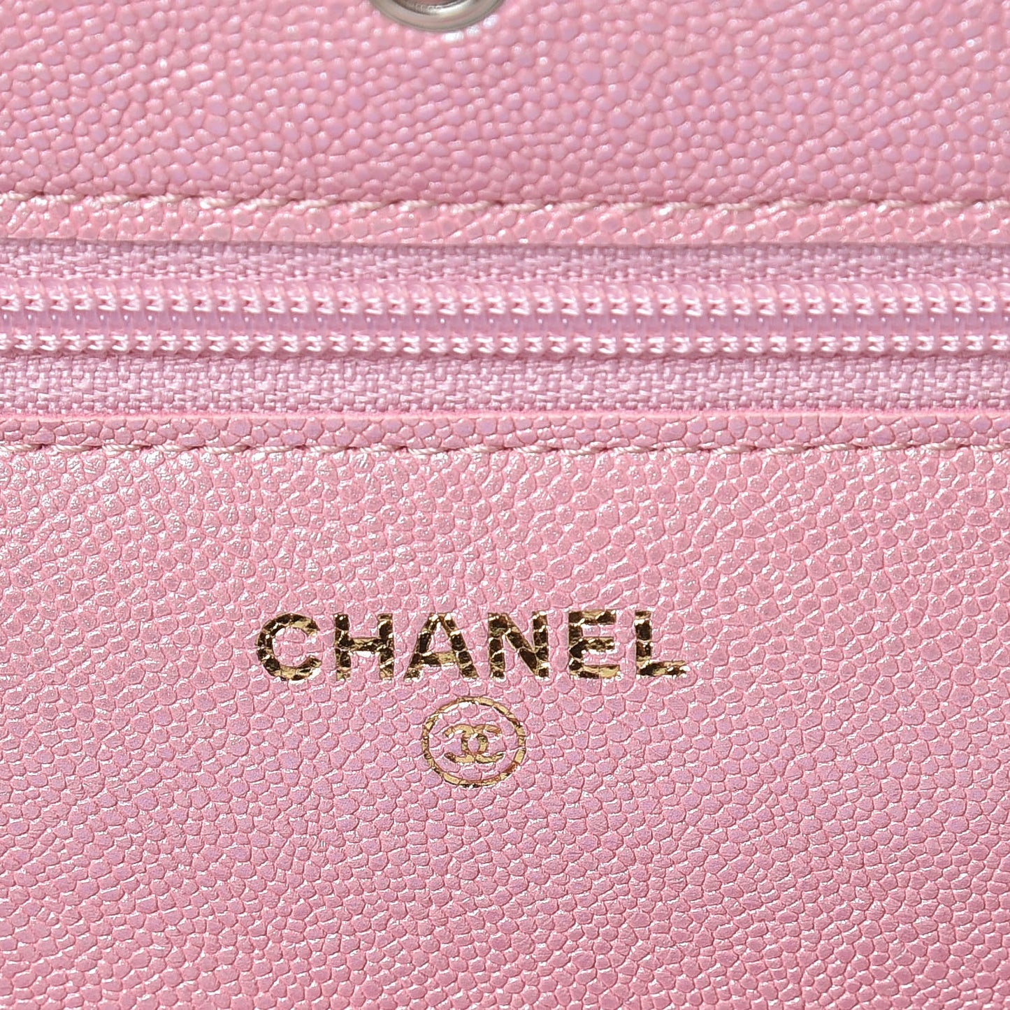 Iridescent Caviar Quilted Wallet on Chain WOC Rose Pink