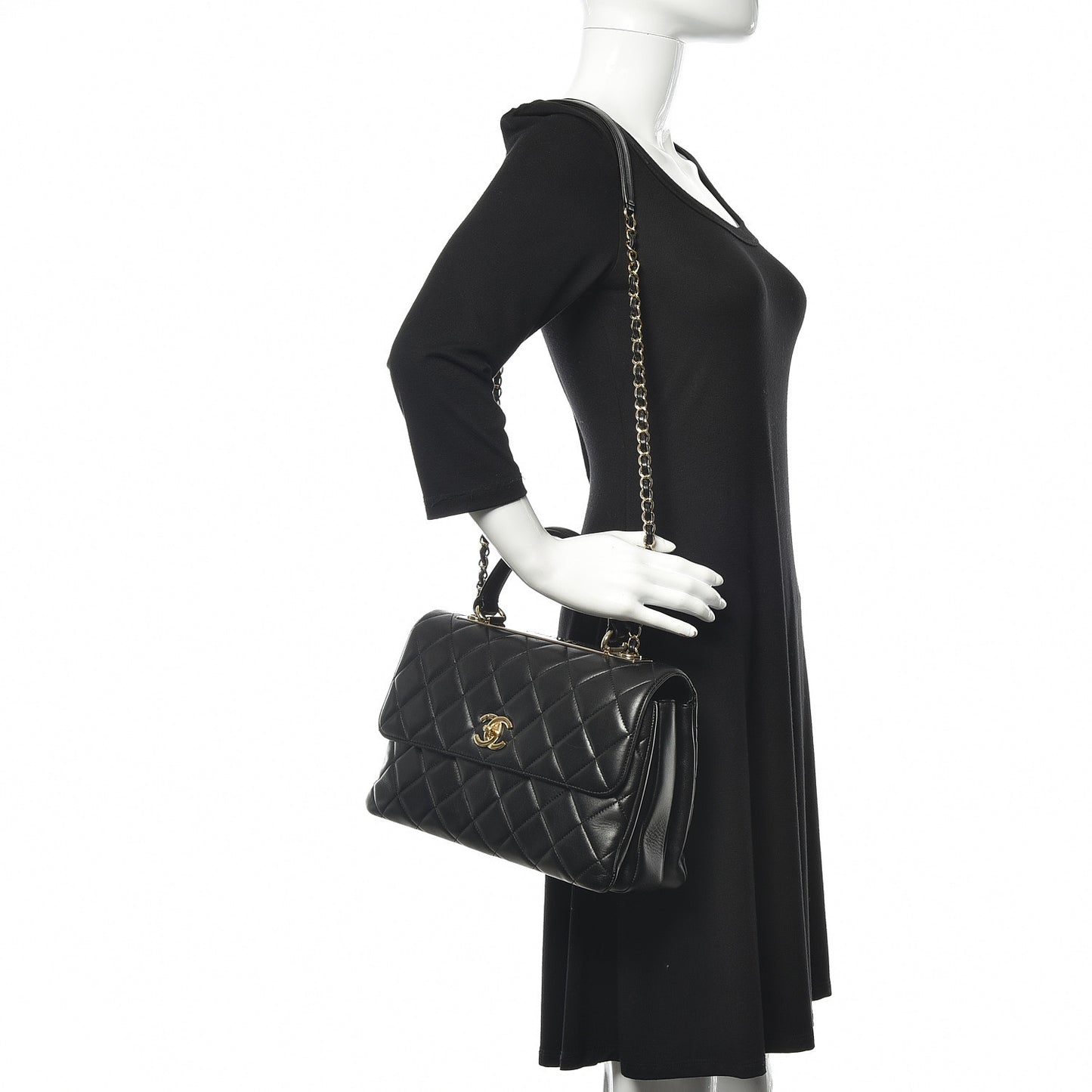 Lambskin Quilted Medium Trendy CC Flap Dual Handle Bag Black