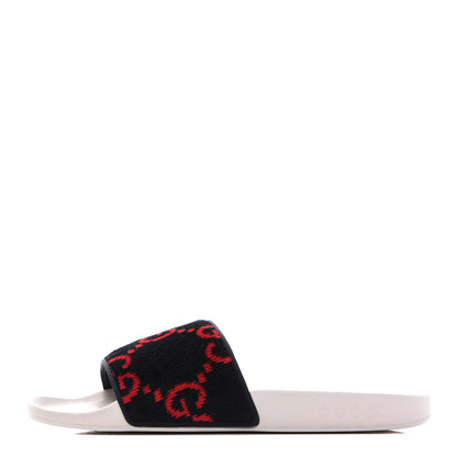 Gucci Terry Cloth GG Monogram Slide Sandals 39 Blue Red 1 of 8