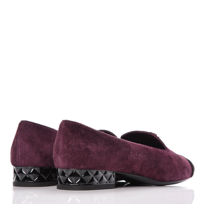 Chanel Suede Cap Toe Moccasin Loafers 38.5 Burgundy Black 4 of 10